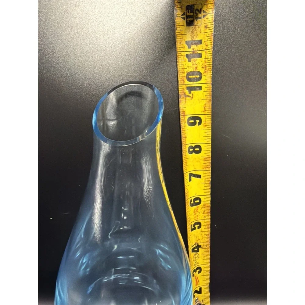 Vintage Blue Art Glass Vase Thick Bottom Heavy Slanted Edge